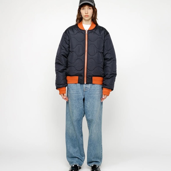 STUSSY BUILT REVERSIBLE BOMBER JACKET ORANGE & NAVY [UNISEX] - Picture 1 of 10